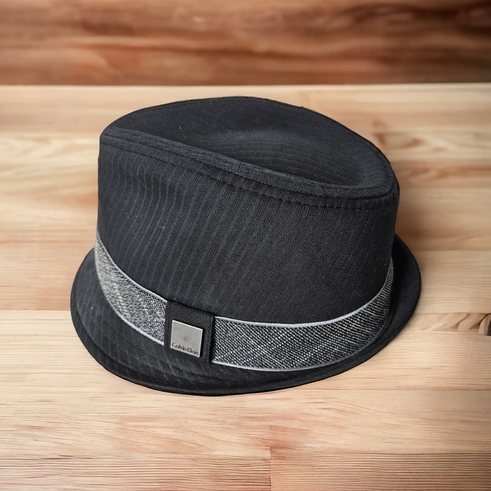 Calvin Klein Women's Stylish Black & Gray Short Rimmed Fedora Hat Size S/M